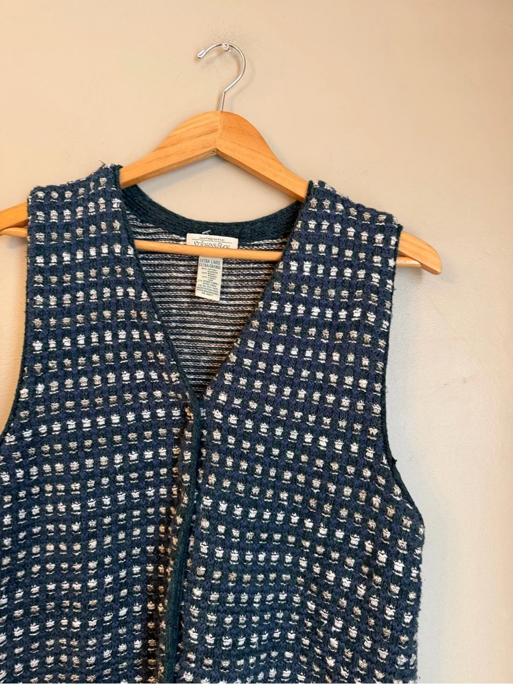 Vtg  St Johns Bay Vest Womens Medium Cotton Linen Blend Navy Cream 90s Preppy XL